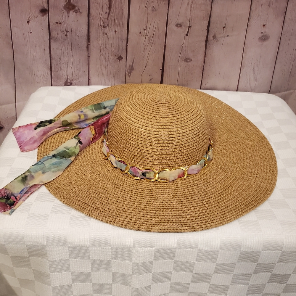 Indigo Soul  Floral Scarf One Size Straw Hat